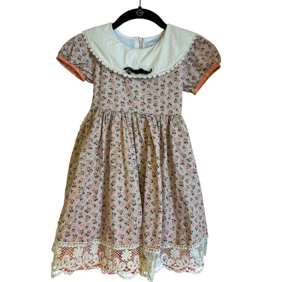 Only Little Once Peach Floral Lace Dress Ruffles Size 7 - Picture 1 of 7